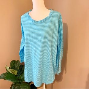 Fresh Produce large blue striped long sleeve cotton top